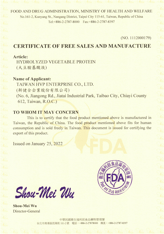 Ctificate Of Free Sales and 